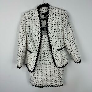 J.Crew Rick Rack Tweed Black & White Suit Jacket & Skirt Set Professional